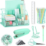 Green Desk Organizer and Office Supplies Set