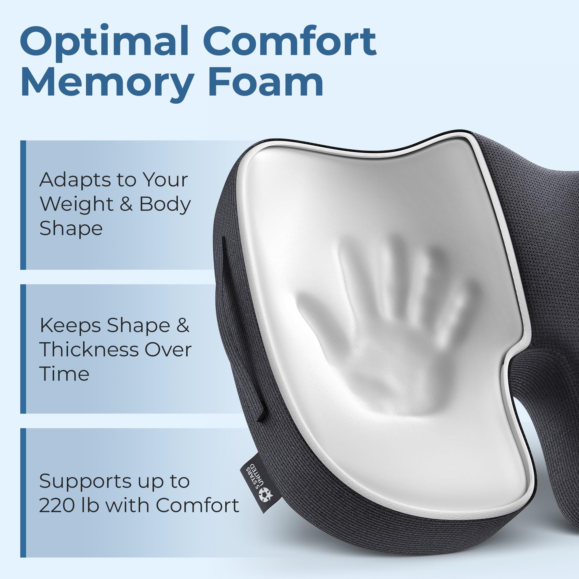 Ergonomic Memory Foam Seat Cushion for Office Chair Coccyx Support Sciatica & Tailbone Pain Relief with Breathable Mesh Cover