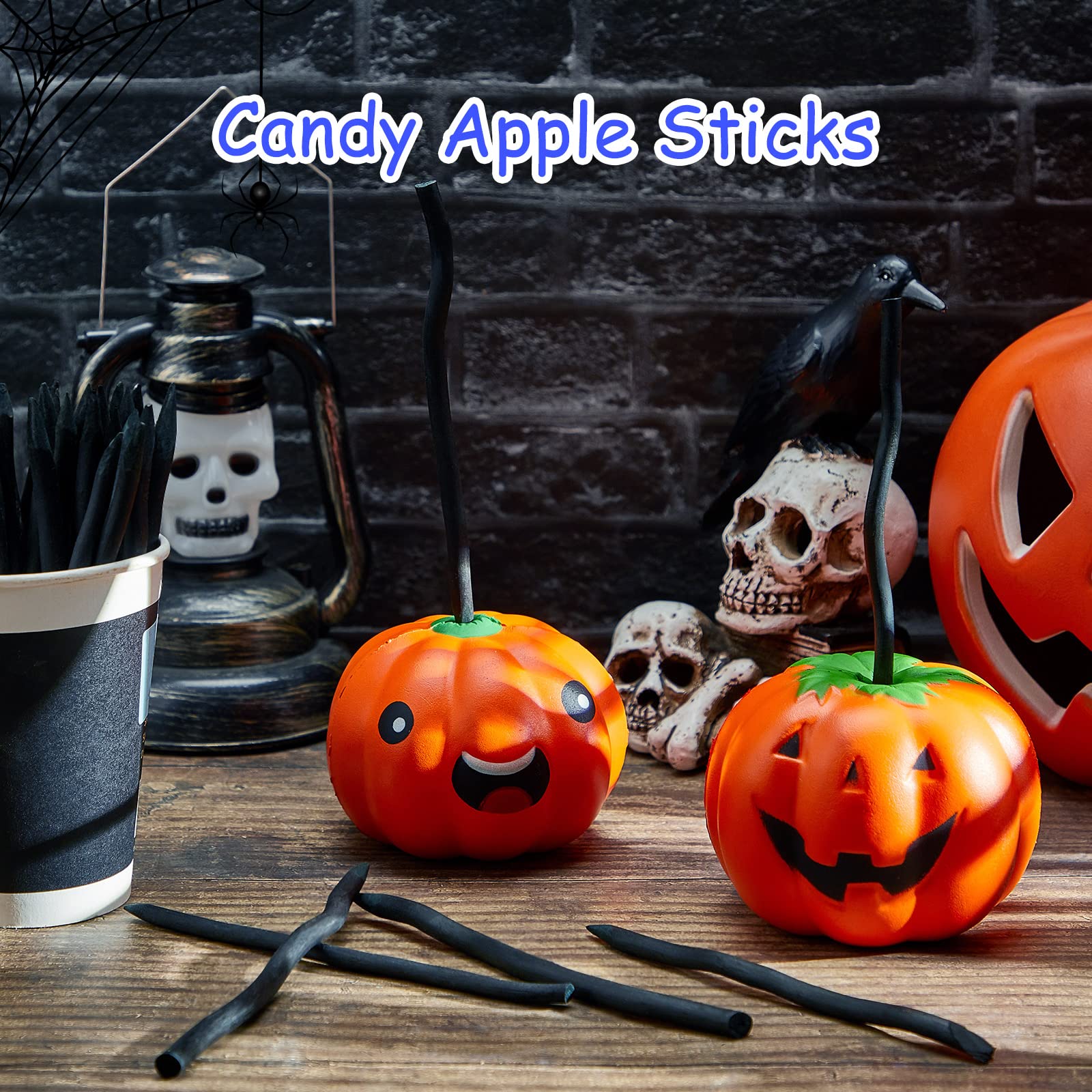 36Pcs Black Wooden Candy Apple Sticks – 6 Inch Real Branch Style Caramel Apple Skewers for Halloween, Birthday & Dessert Decoration