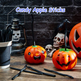 36Pcs Black Wooden Candy Apple Sticks – 6 Inch Real Branch Style Caramel Apple Skewers for Halloween, Birthday & Dessert Decoration