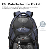 Swissdigital Design Laptop Backpack with USB-C Charging & RFID Protection – 31L Travel & College Backpack (Black/Blue)