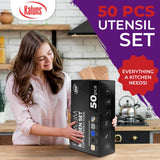 50-Piece Silicone, Stainless Steel & Wood Kitchen Utensil Set – Heat Resistant, Non-Stick Safe (Multicolor)