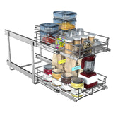 Jowboow Compact 2-Tier Metal Pull-Out Cabinet Shelves – Adjustable Slide-Out Organizer for Narrow Cabinets
