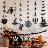 7PCS Glitter Black Halloween Garlands – Pre-Strung Hanging Decorations with Spiders, Bats & Witches