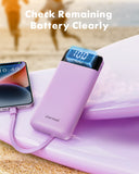 10000mAh Portable Power Bank with Built-in Cables – Slim Multi Device Charger with LED Display & 6 Outputs for iPhone, Samsung & USB Devices