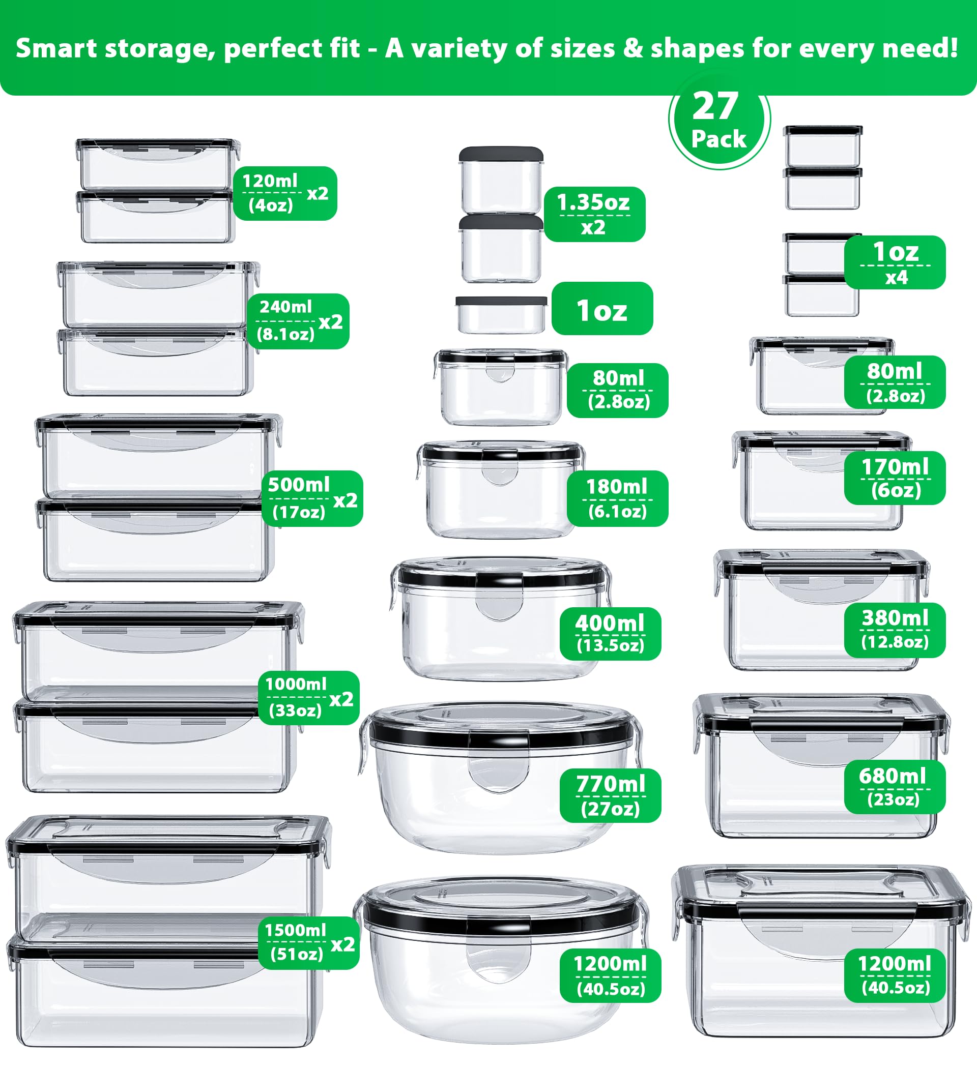 Airtight Food Storage Containers Set – 54 Piece Stackable Meal Prep & Pantry Organizer
