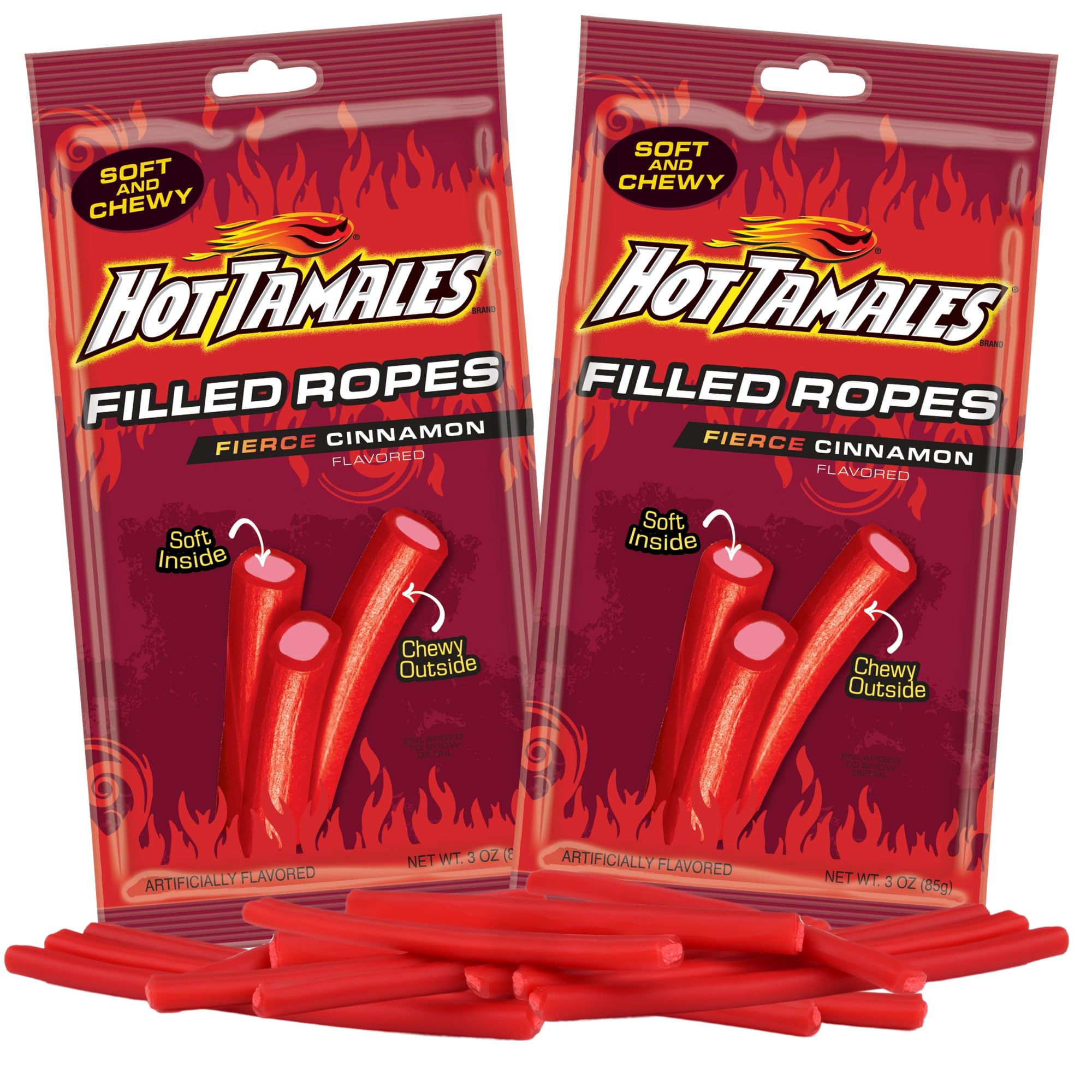 Hot Tamales Candy Ropes – 2 Pack Cinnamon-Flavored Chewy Straws (3 oz Each)
