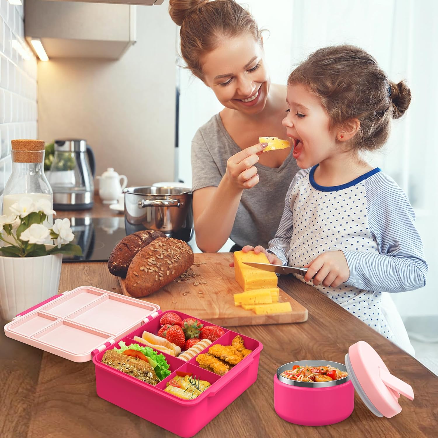 Pink 4-Compartment Bento Set with 8 oz Food Jar