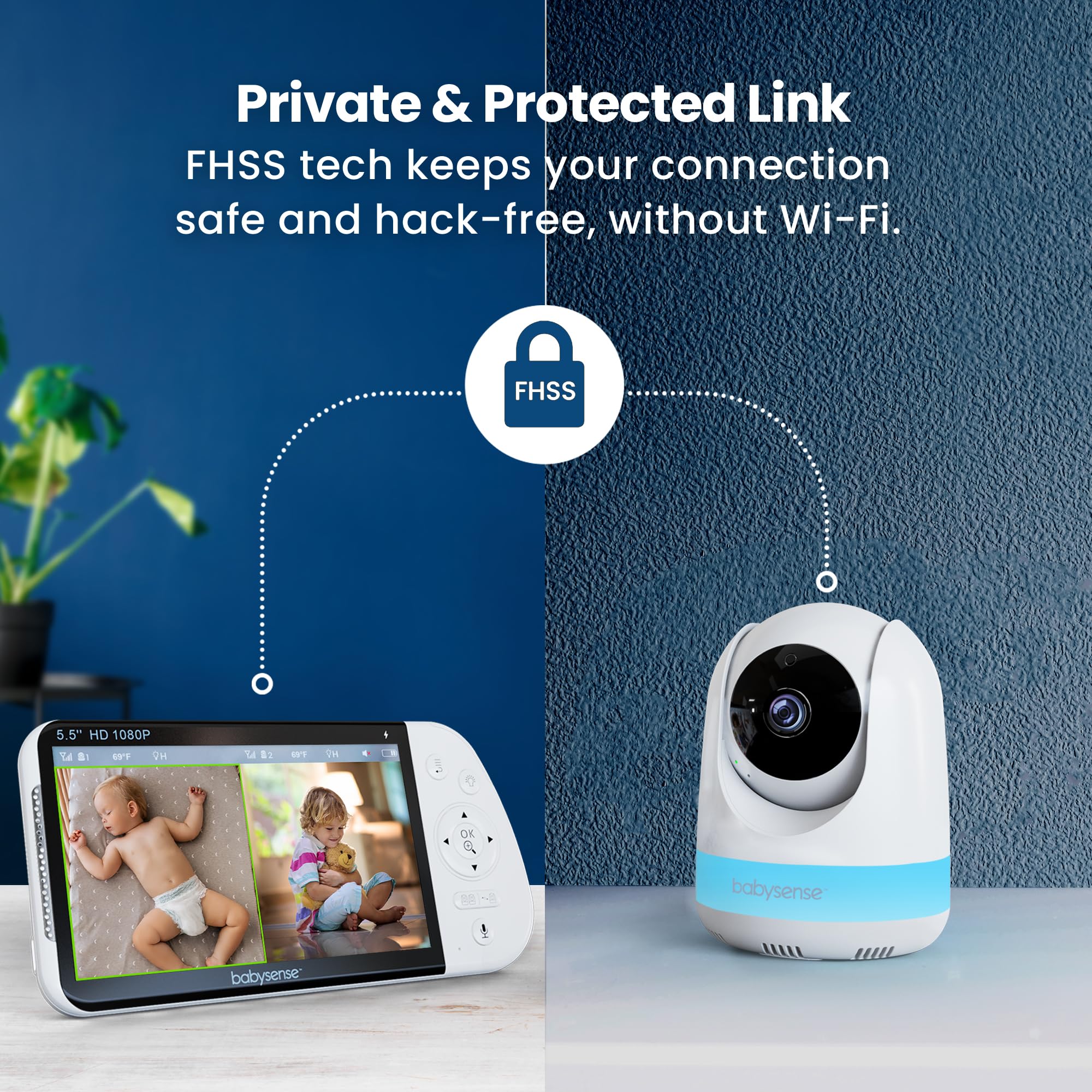 Full HD Baby Monitor with 5.5" Screen & Split-Screen Cameras – Secure Non-WiFi Video Baby Monitor with Night Light