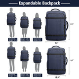 Expandable 40–50L Carry-On Travel Backpack with USB Cable Port – 17.3” Laptop, Blue