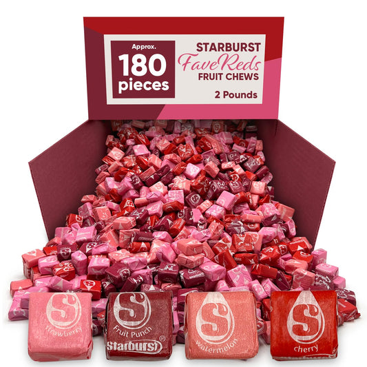 STARBURST FaveREDS Fruit Chews – 2 LB Bulk Bag (~180 Individually Wrapped Pieces, Strawberry, Cherry, Fruit Punch & Watermelon)