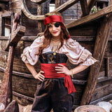 Red Pirate Accessory Set for Women – Bandana, Sash, Necklace, Bracelet, Eye Mask & Earring Kit