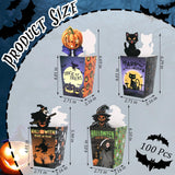 Halloween Popcorn Treat Boxes – 100-Pack Gray Snack Containers (4 Designs: Skeleton, Pumpkin, Cat & Witch)
