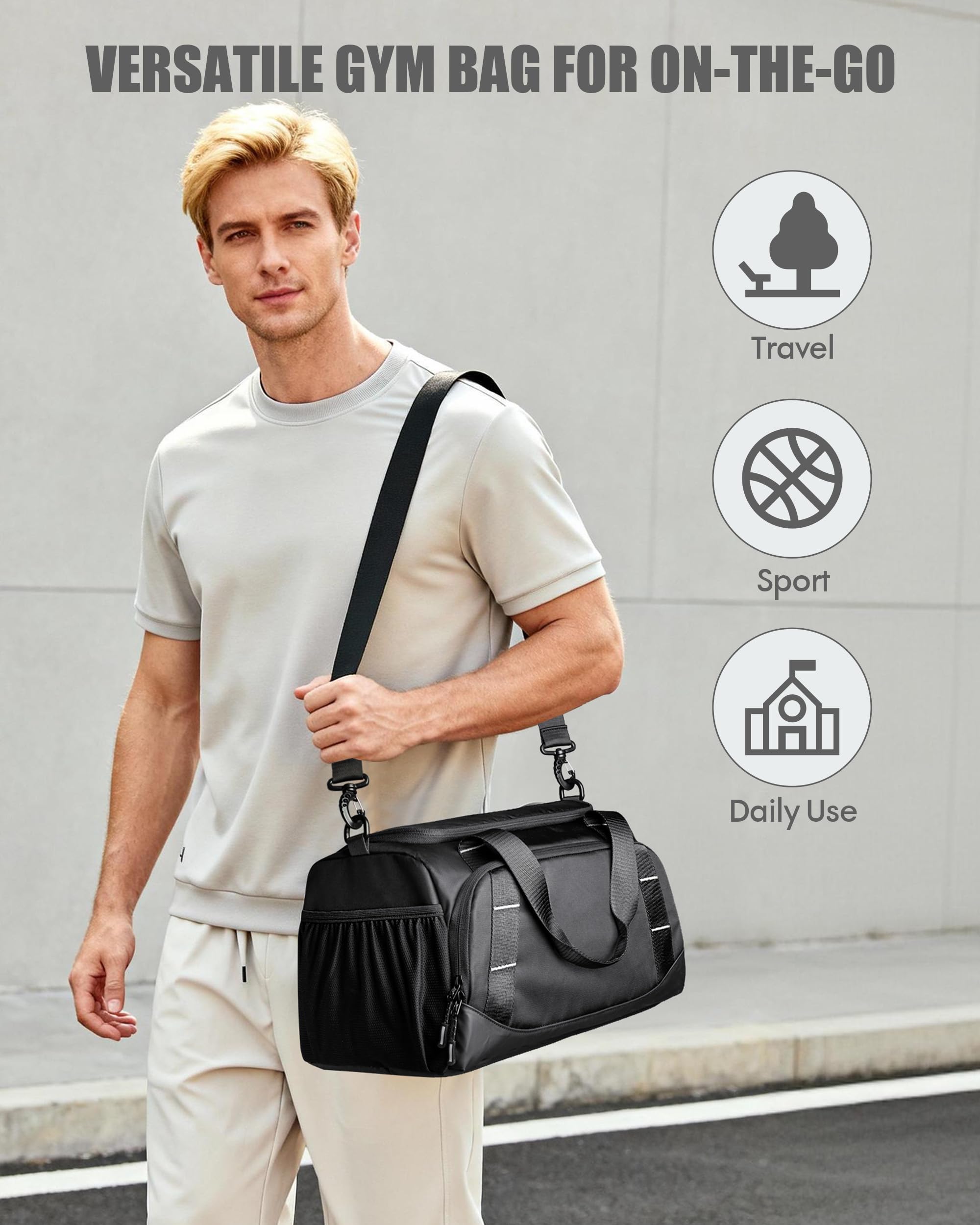 PROKVA Small Gym Duffle Bag 16L – Compact Carry-On Weekender with Shoe Compartment & Wet/Dry Pocket (Black)