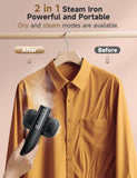 Compact 2-in-1 Travel Garment Steamer Iron with LED Display, Fast Heat Portable Wrinkle Remover for Clothes