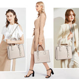 CHICAROUSAL PU Leather Tote & Crossbody Bag for Women – Top Handle Satchel with Multi-Pocket Design (Liz Cream Grey)