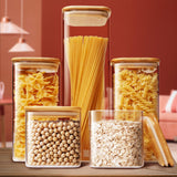 Square Glass Pantry Jars with Bamboo Lids – 5-Piece Borosilicate Storage Set (Multi Size)