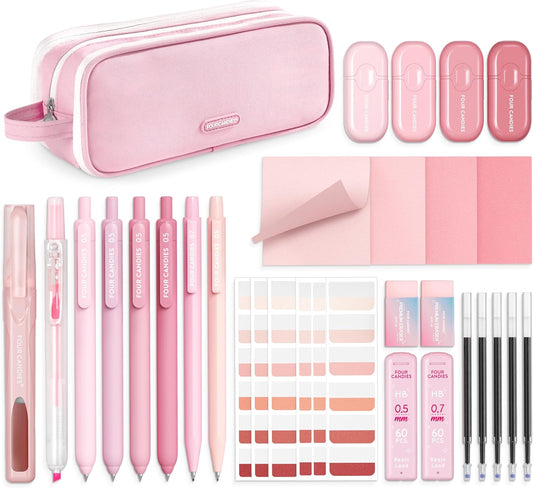 Pink Aesthetic School Supplies Kit with Organizer