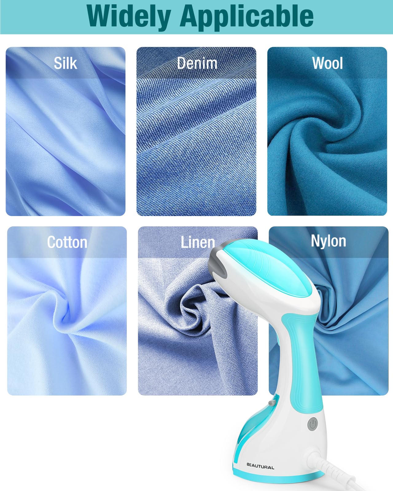 Aqua Edition 722NA-0001 Handheld Garment Steamer 1200W Leak-Proof Portable Wrinkle Remover with Detachable Tank