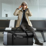 Finnhomy 100L Foldable Rolling Duffel Bag with 2 Wheels, Lightweight 32-Inch Travel Duffel with Shoulder Strap (Black/Grey)