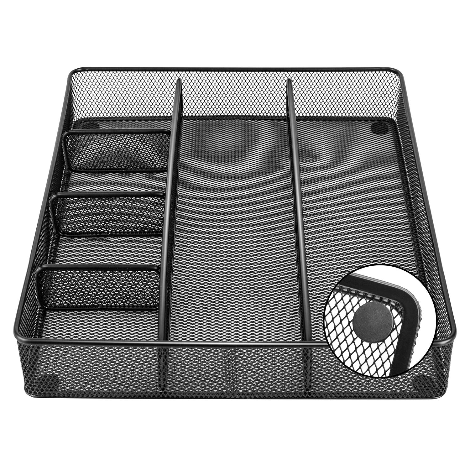Drawer Mesh Organizer Set – 4-Pack Steel Desk Storage Bins with Compartments (Black)
