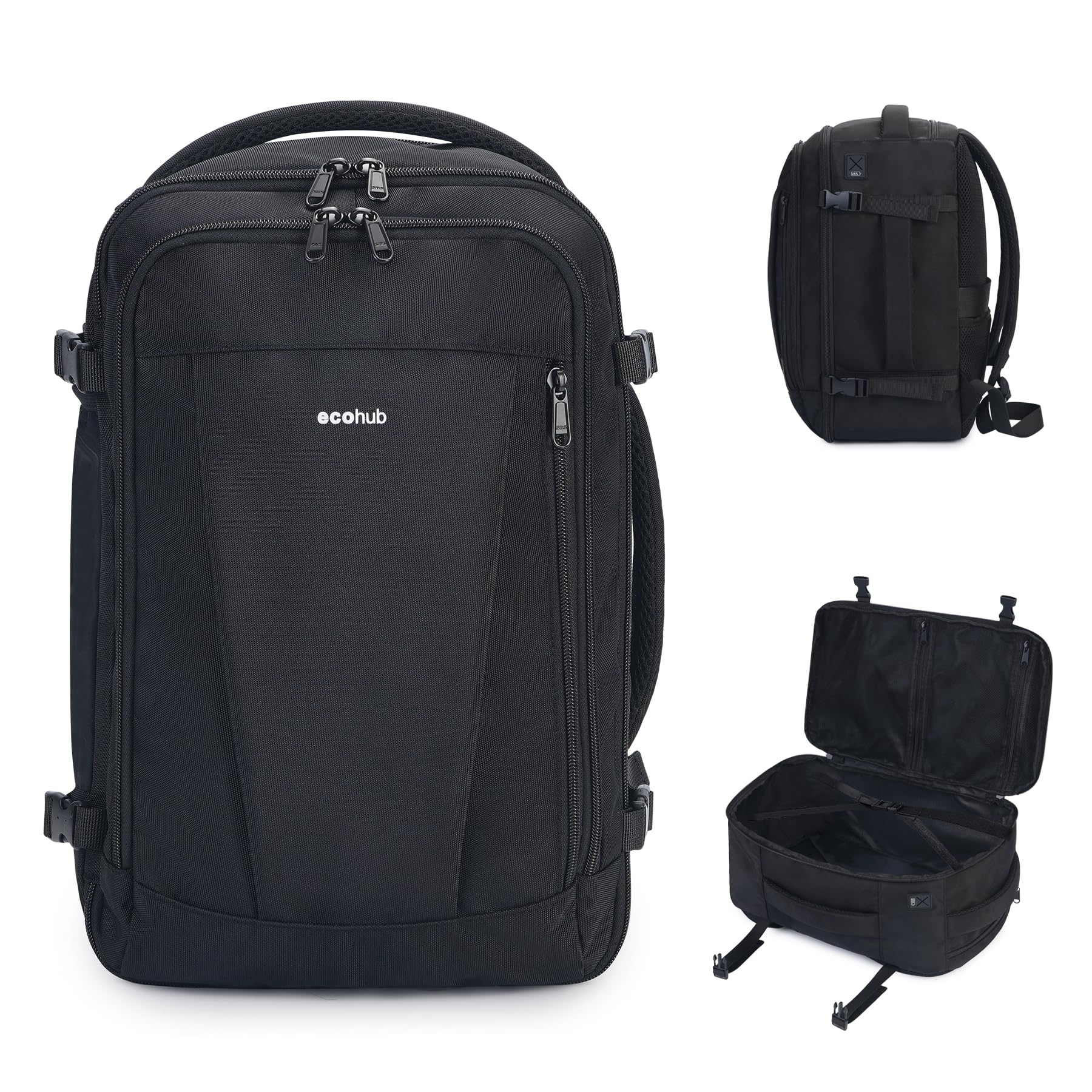 ECOHUB 30L Carry-On Travel Backpack – 18×14×8 Personal Item with USB Port for Flights