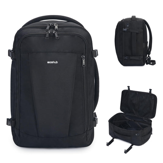 ECOHUB 30L Carry-On Travel Backpack – 18×14×8 Personal Item with USB Port for Flights