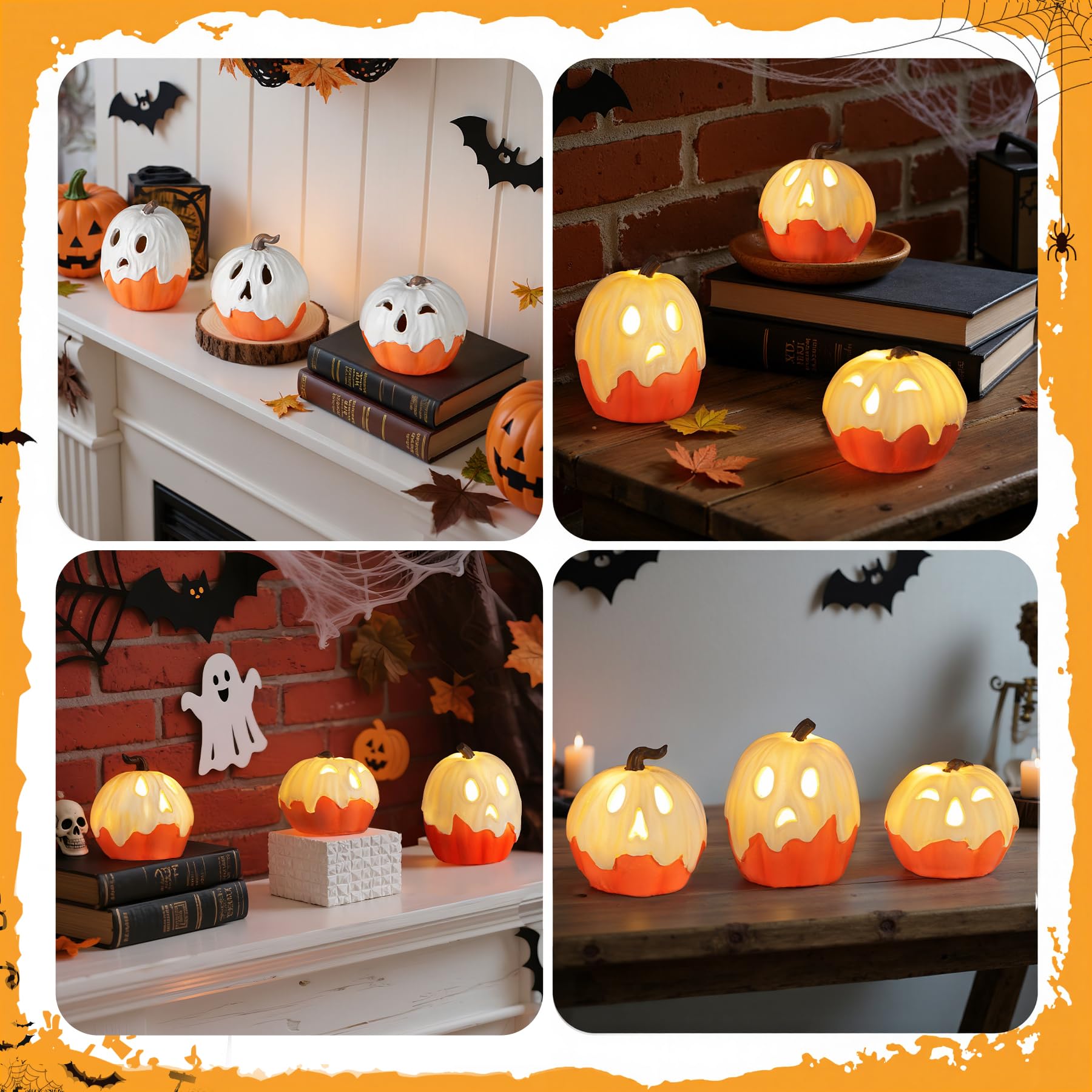 Light-Up Ghost Pumpkin Decorations – Handmade LED Halloween Table Ornaments (Set of 3) 🎃👻