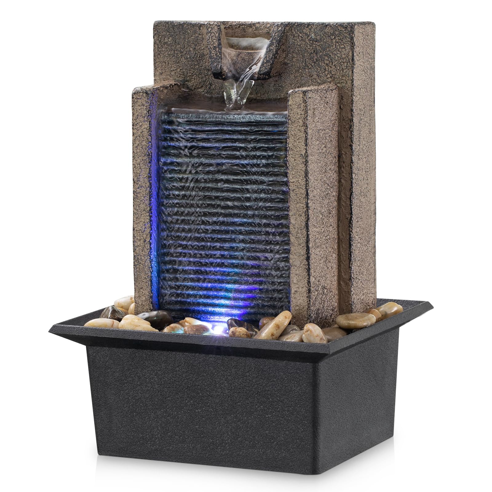 LED Mini Rock Waterfall Table Fountain with Natural Stone Design, Indoor Meditation Water Feature & Quiet Circulating Pump – Decorative Zen Fountain