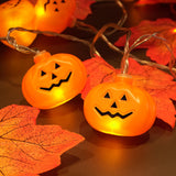 Pumpkin & Maple Leaf Halloween String Lights – 15FT Battery-Powered Warm White LEDs with Remote, 8 Modes & Timer (Waterproof, Indoor/Outdoor)