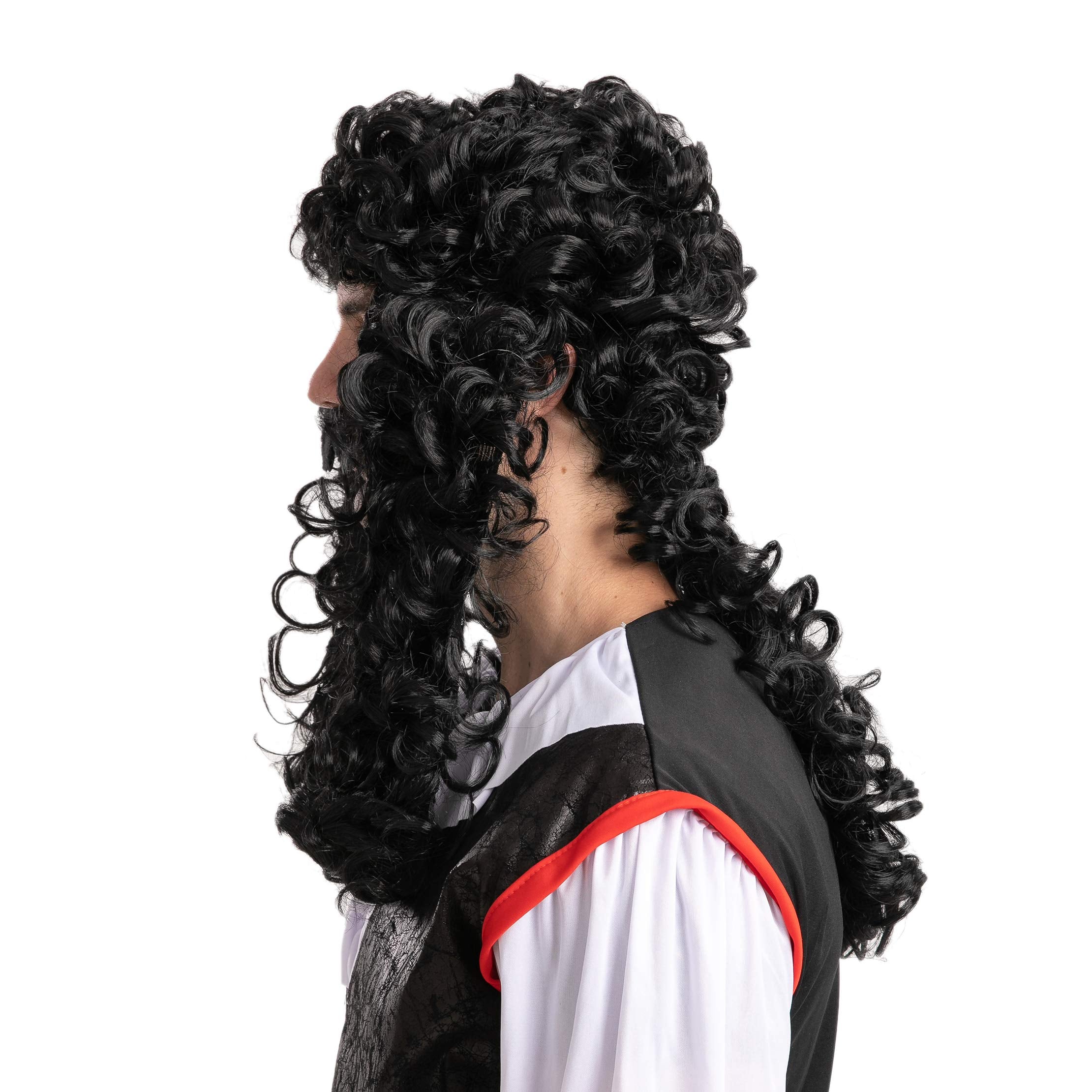 Black Pirate Wig & Mustache Set – Halloween Costume Accessory for Adults