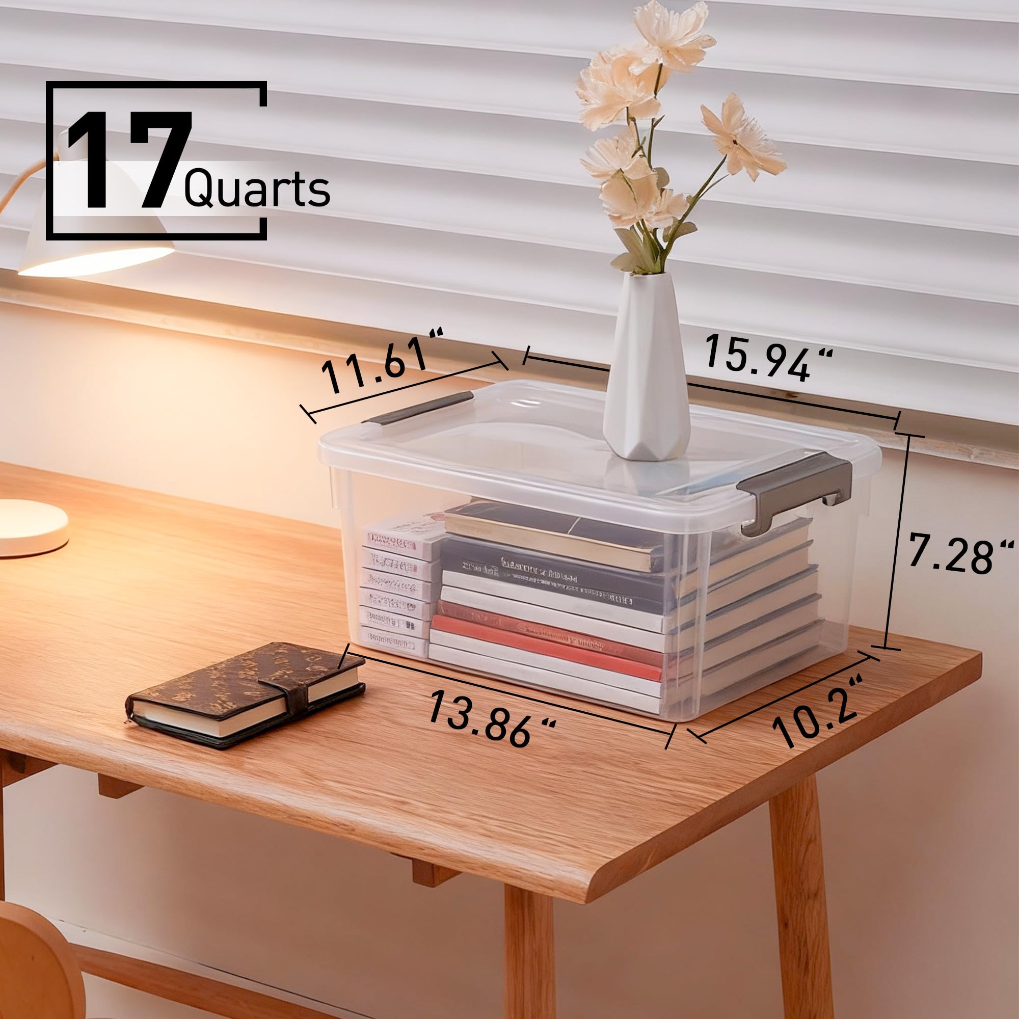 Clear White Stackable Storage Bins with Lids – 17 Qt Heavy-Duty Home Organization Set (6 Pack)