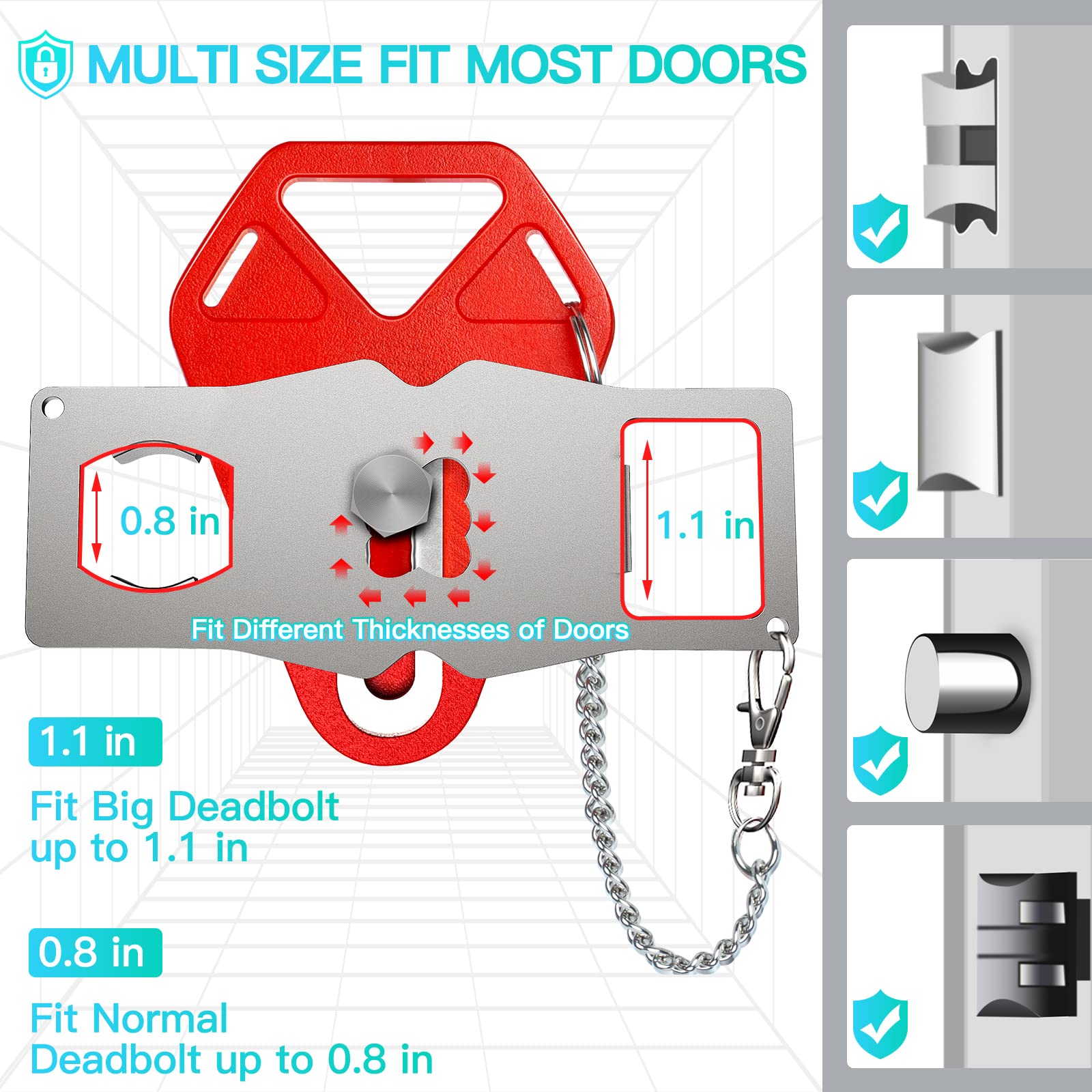 Red Portable Door Lock for Travel – Inside Security Lock for Hotels, Bedrooms & Apartments