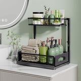 Height-Adjustable 2-Tier Under Sink Organizer (2-Pack) – Slide-Out Cabinet Storage with Secure Basket Design, Black