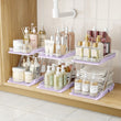 AUGBEAN Pink 2-Tier Clear Pull-Out Organizer Set – Z-Shaped Multi-Purpose Storage for Bathroom, Vanity & Countertop (3 Pack)