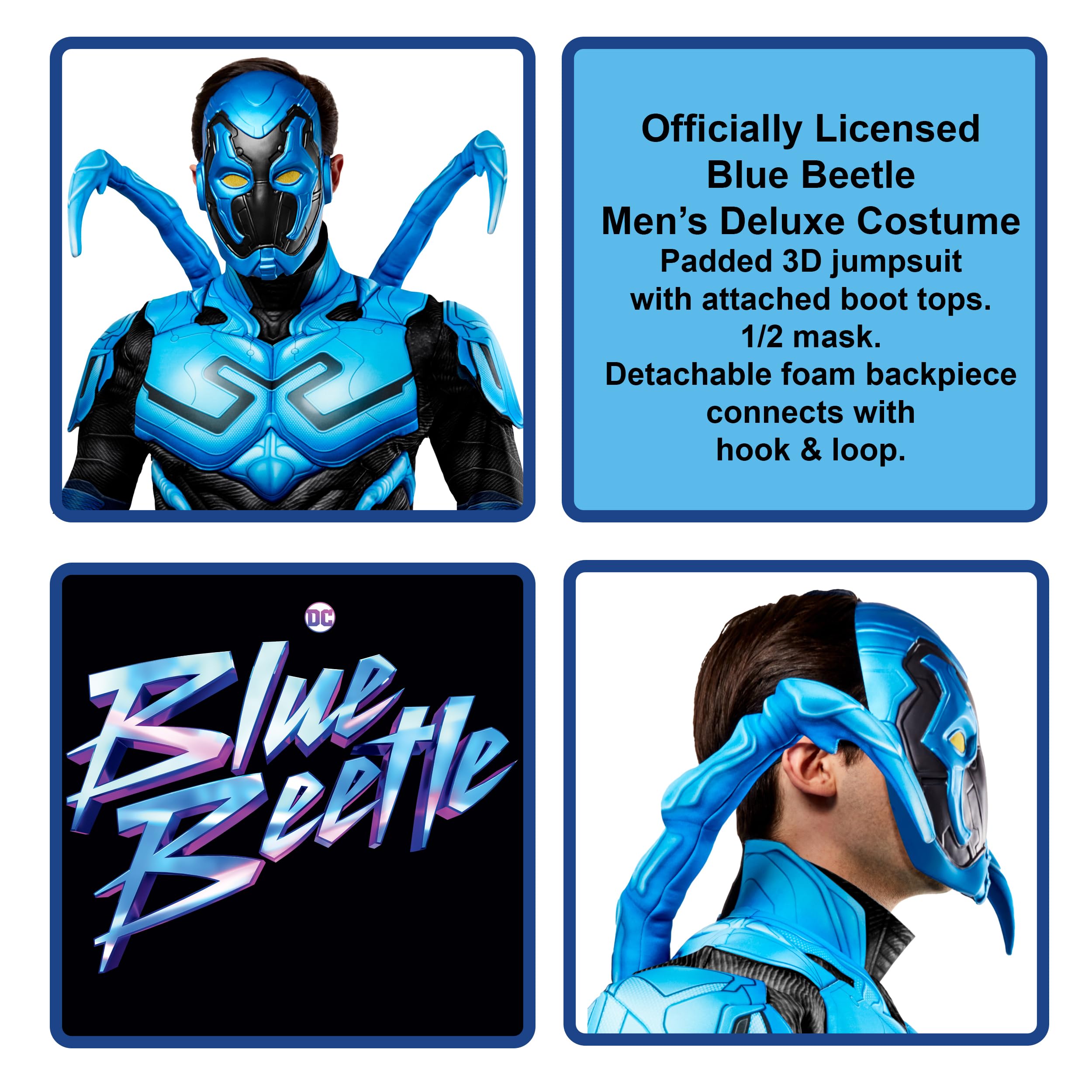 Blue Beetle Deluxe Adult Costume – Official DC Superhero Jumpsuit with Scarab & Mask