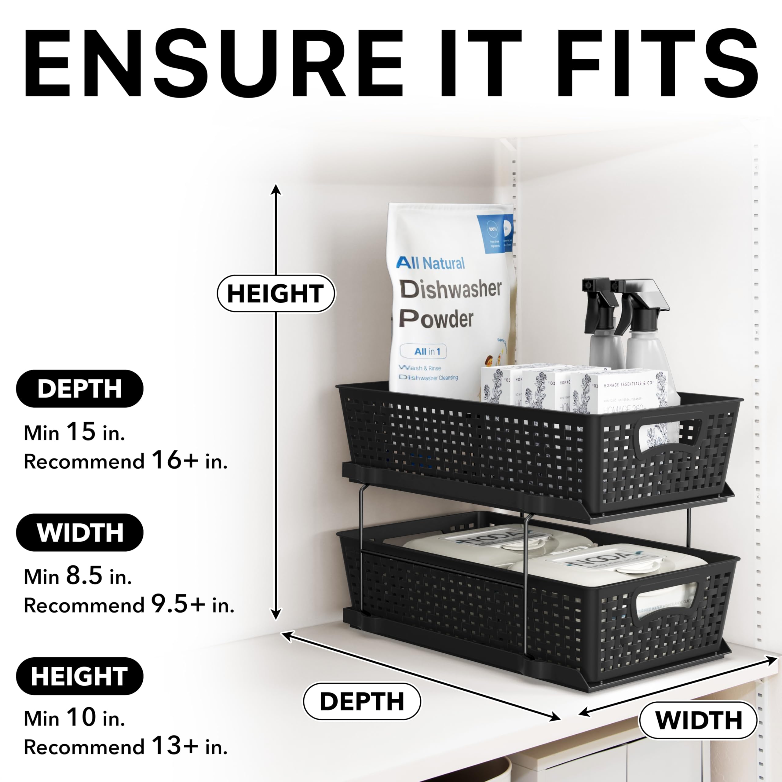 2-Tier Pull-Out Under Sink Organizer – Black Sliding Drawer Storage for Bathroom & Cabinets