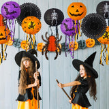 Halloween Classic Party Decoration Set – 10-Piece Paper Lantern & Hanging Décor Kit with LED Bulbs (Pumpkin, Skeleton, Bat, Witch & Spider Designs)