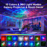 4-in-1 Galaxy Star Projector with Bluetooth Speaker – 15 Colors Aurora Night Light & White Noise Machine