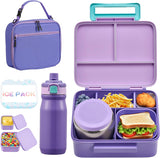 Kids 5-Compartment Bento Lunch Set with 8 oz Food Jar, 17 oz Insulated Bottle and Lunch Bag