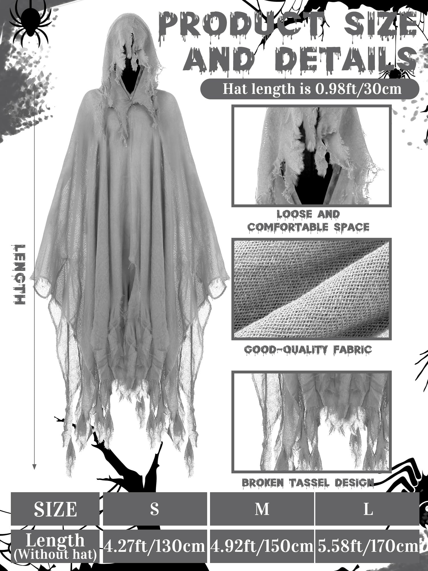 Gray Linen Hooded Cloak – Medieval Ghost Cape for Halloween, Cosplay & Fantasy Roleplay 🕯️🖤
