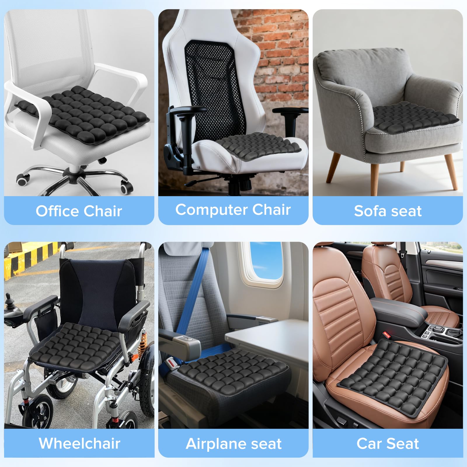 Inflatable Ergonomic Travel Seat Cushion with Airbag Support – Portable Orthopedic Air Cushion for Airplane, Car, Office & Wheelchair (Black)