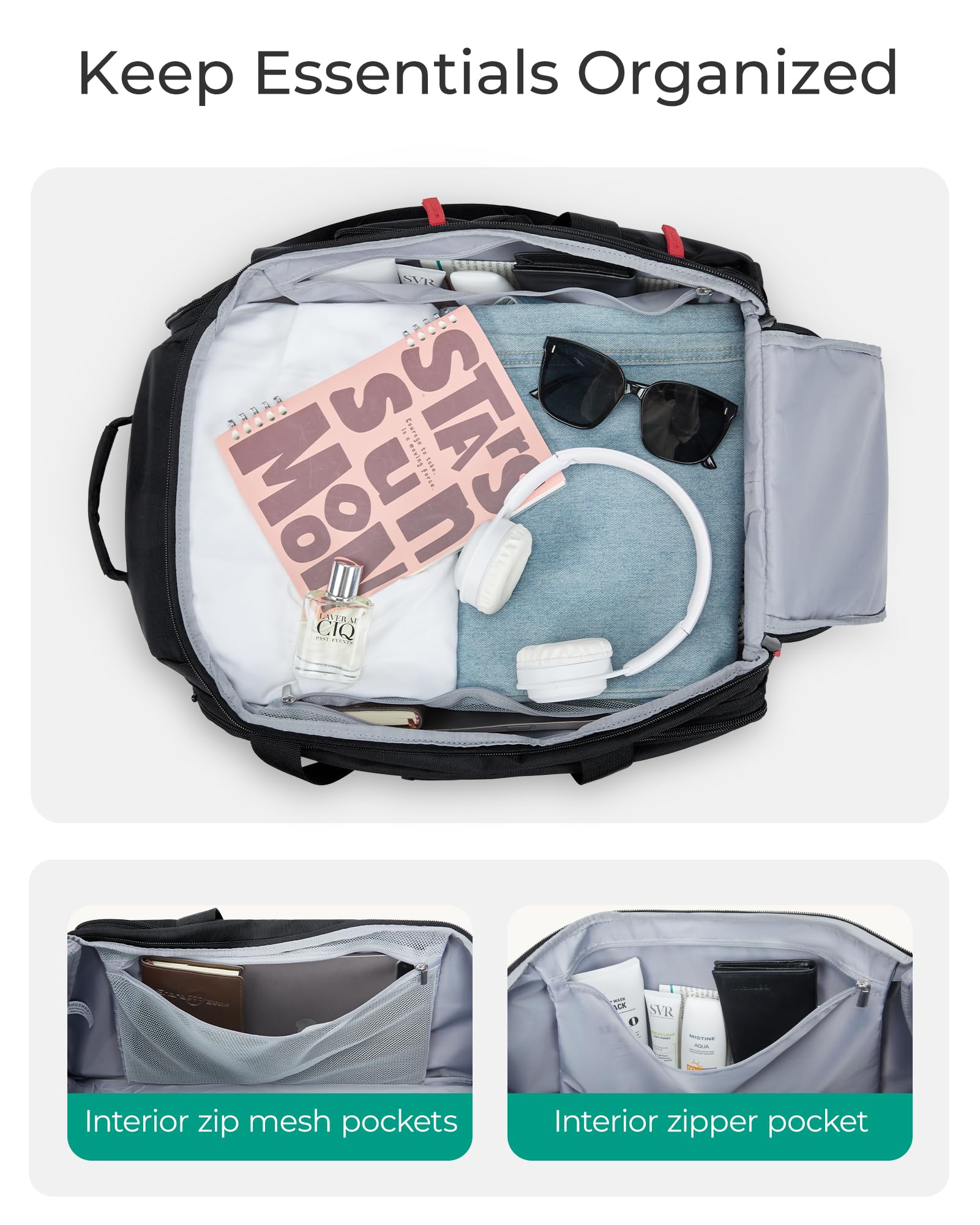 Bagsmart Rolling Duffle Bag with Wheels 36L – Airline Approved Carry-On Travel Duffel, Black