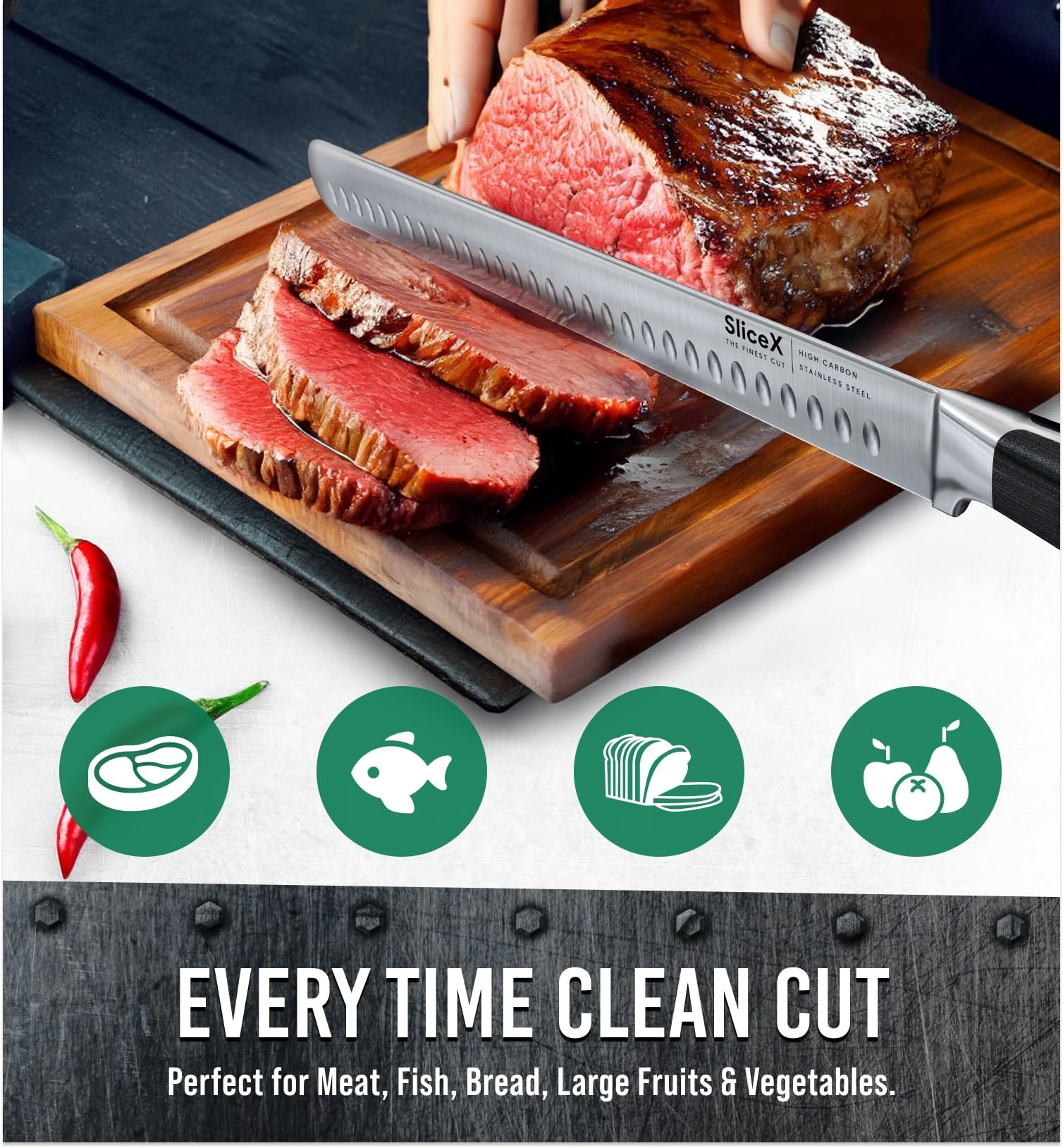 12” Premium Carving Knife – Razor Sharp German Steel BBQ & Meat Slicing Knife