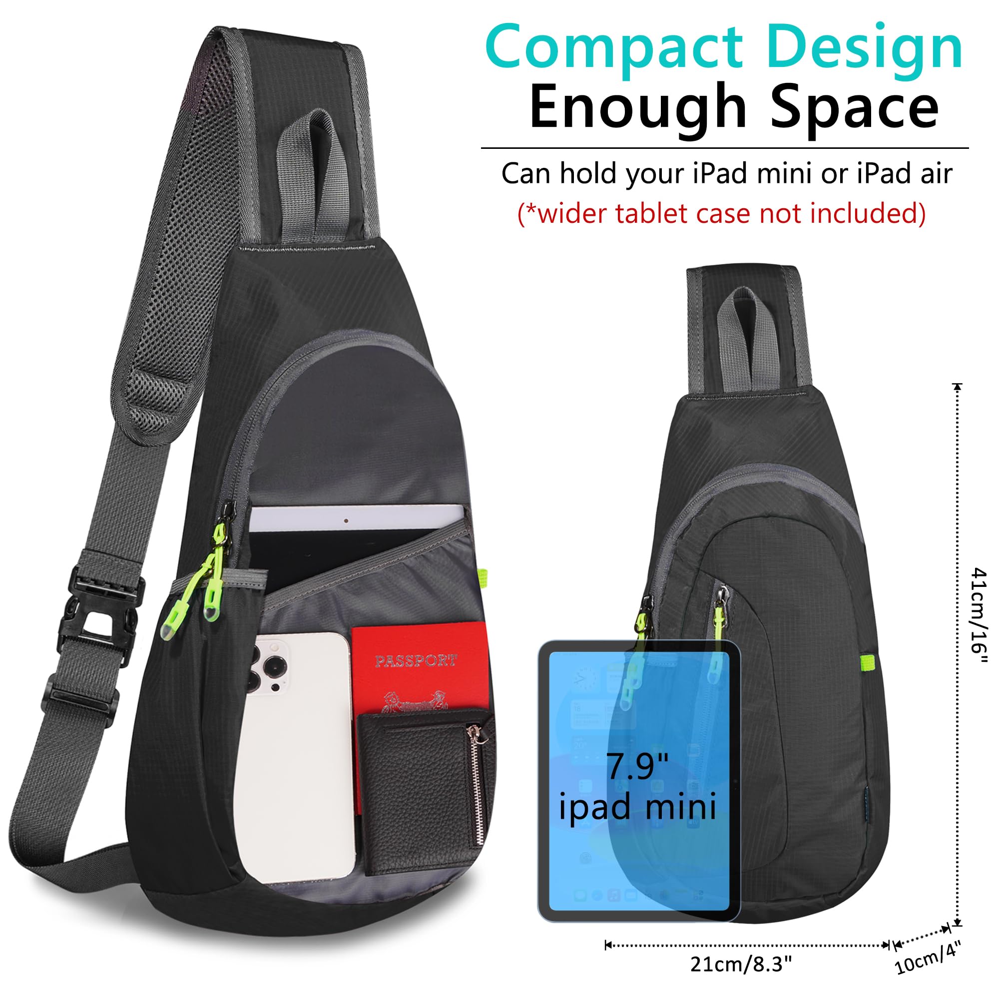Lightweight Sling Bag Crossbody Backpack – Compact Chest & Shoulder Daypack for Travel, Gym & Outdoor Sports (Black)