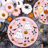 Pink Halloween Paper Plates – 40 Pcs 9" Disposable Plates with Ghost, Bat & Pumpkin Designs for Parties & Everyday Use