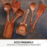 Premium 8-Piece Teak Wood Cooking Utensil Set with Holder – Natural, Non-Toxic & Non-Stick Safe