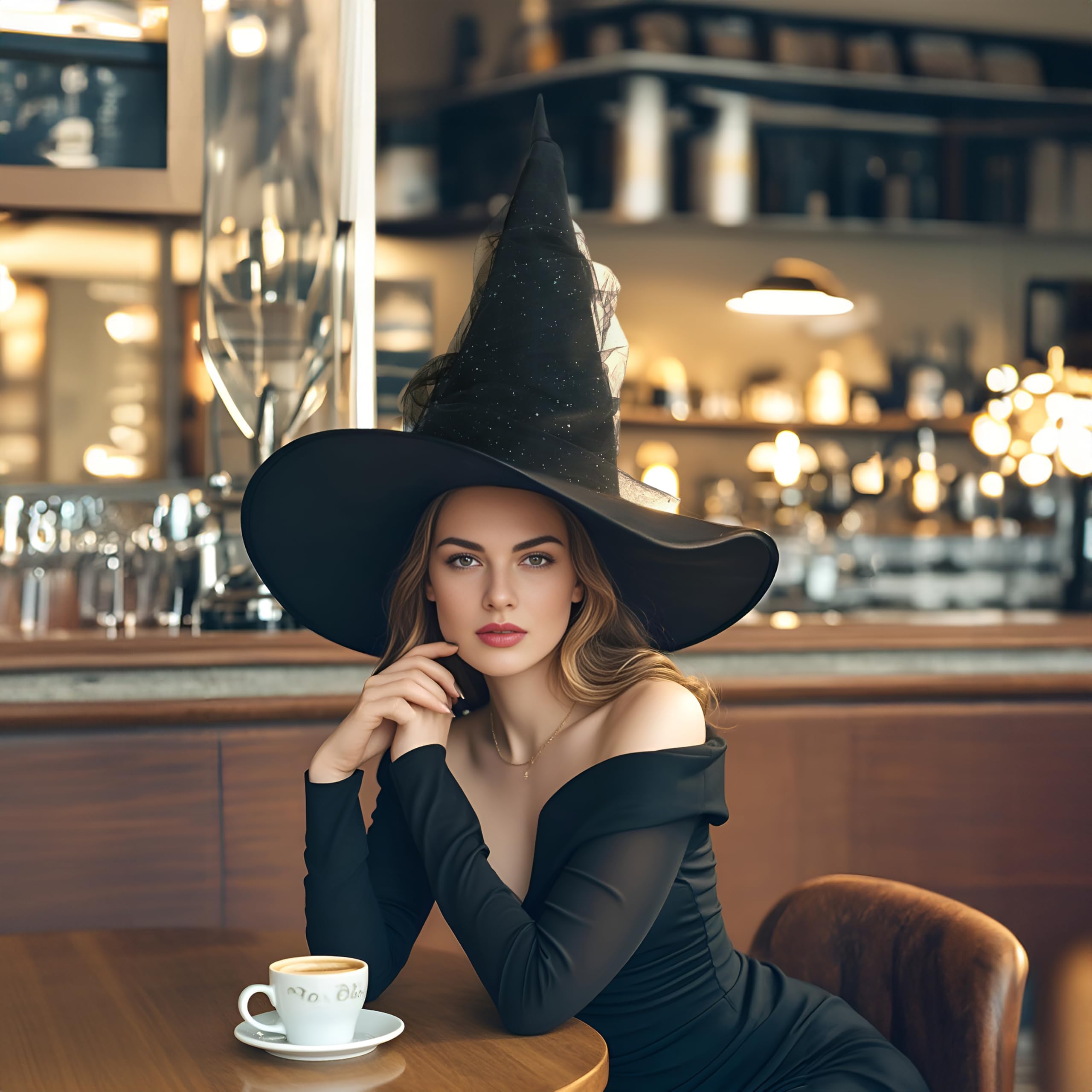 Black Witch Hat with Veil – Halloween Costume Accessory & Party Decoration