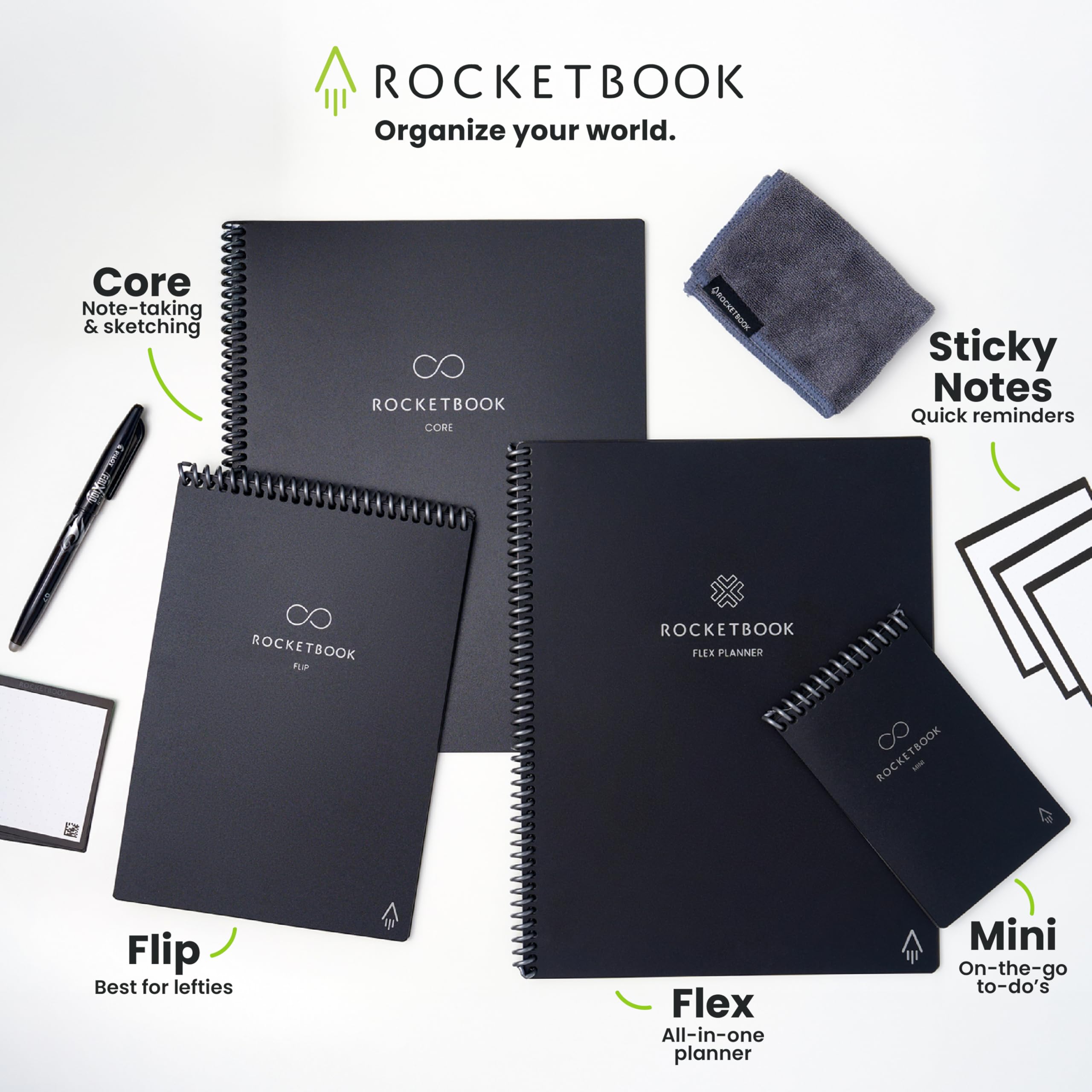 Rocketbook Core Grid Reusable Smart Notebook – Cloud-Connected Graph Layout with Smart Tags (Black)