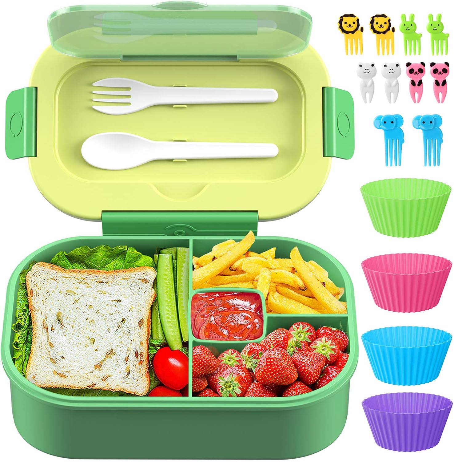Blue 44 oz Kids Bento Box with Utensils and Food Picks